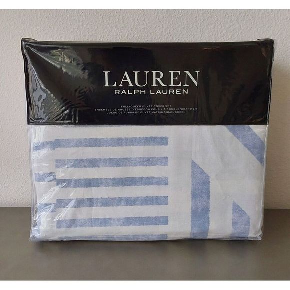 Ralph Lauren BENNET Geometric BLUE CORNFLOWER Cotton Full/Queen Duvet Cover Set - Picture 1 of 10